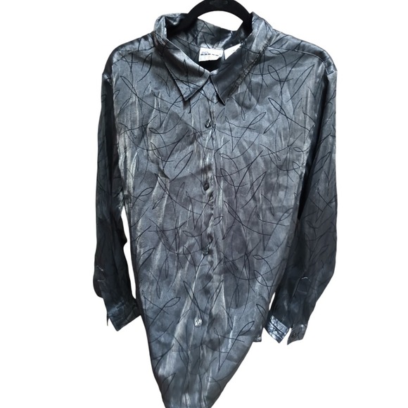 Vintage TR Bentley Plus Silver Blouse Size 16w Button Up Shiny - Picture 7 of 8